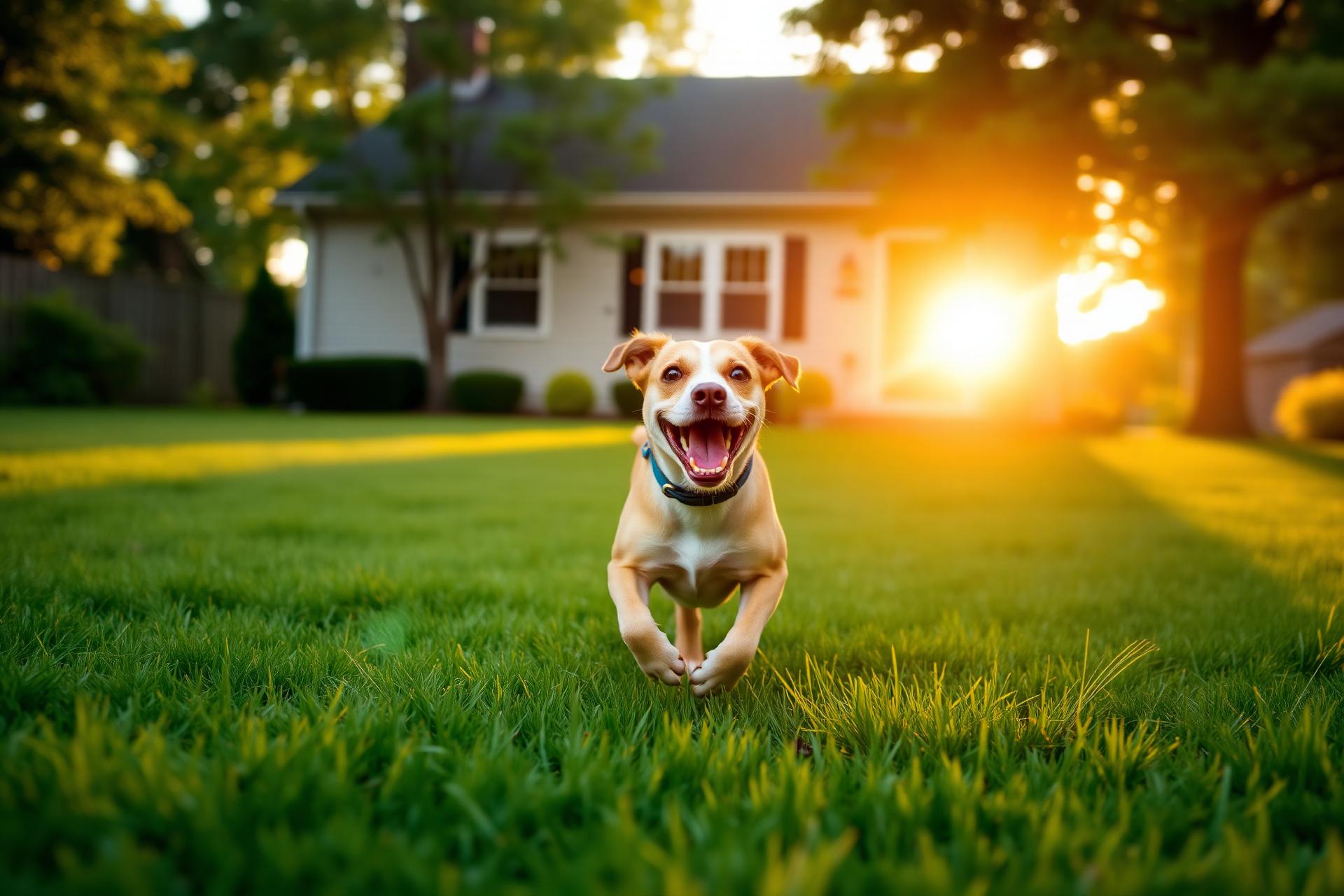 Dog poop removal Sioux Falls — happy dog on a clean, pet-waste-free lawn serviced by Poo-Patrol®